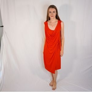 64. CHACOK Red Drape Cowl Neck Waist Tie Panel Dress